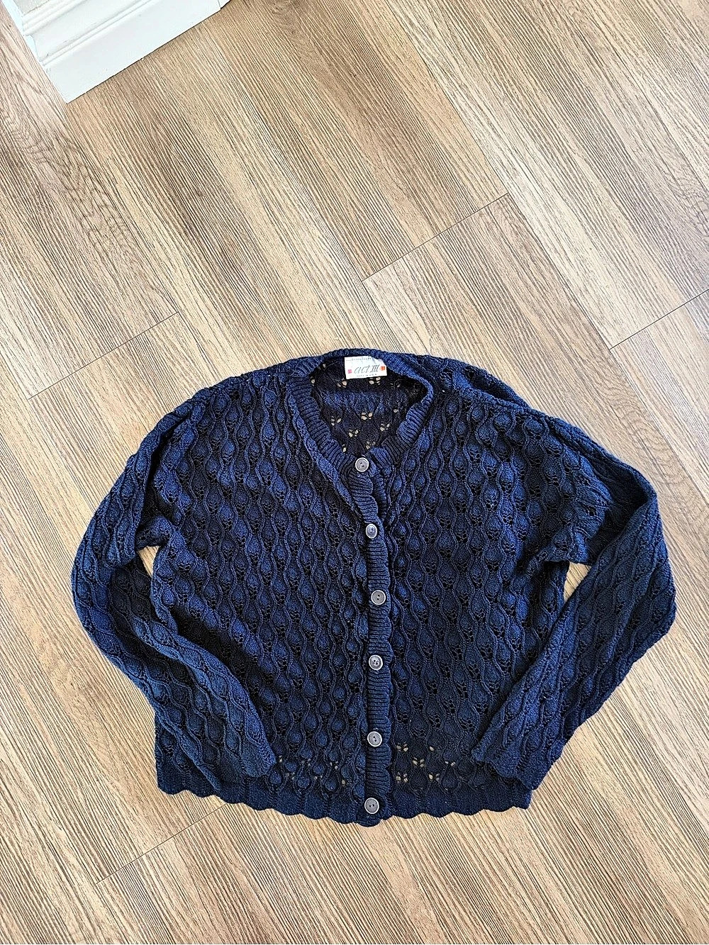 Vintage act III Textured Button-Front Cardigan in Blue